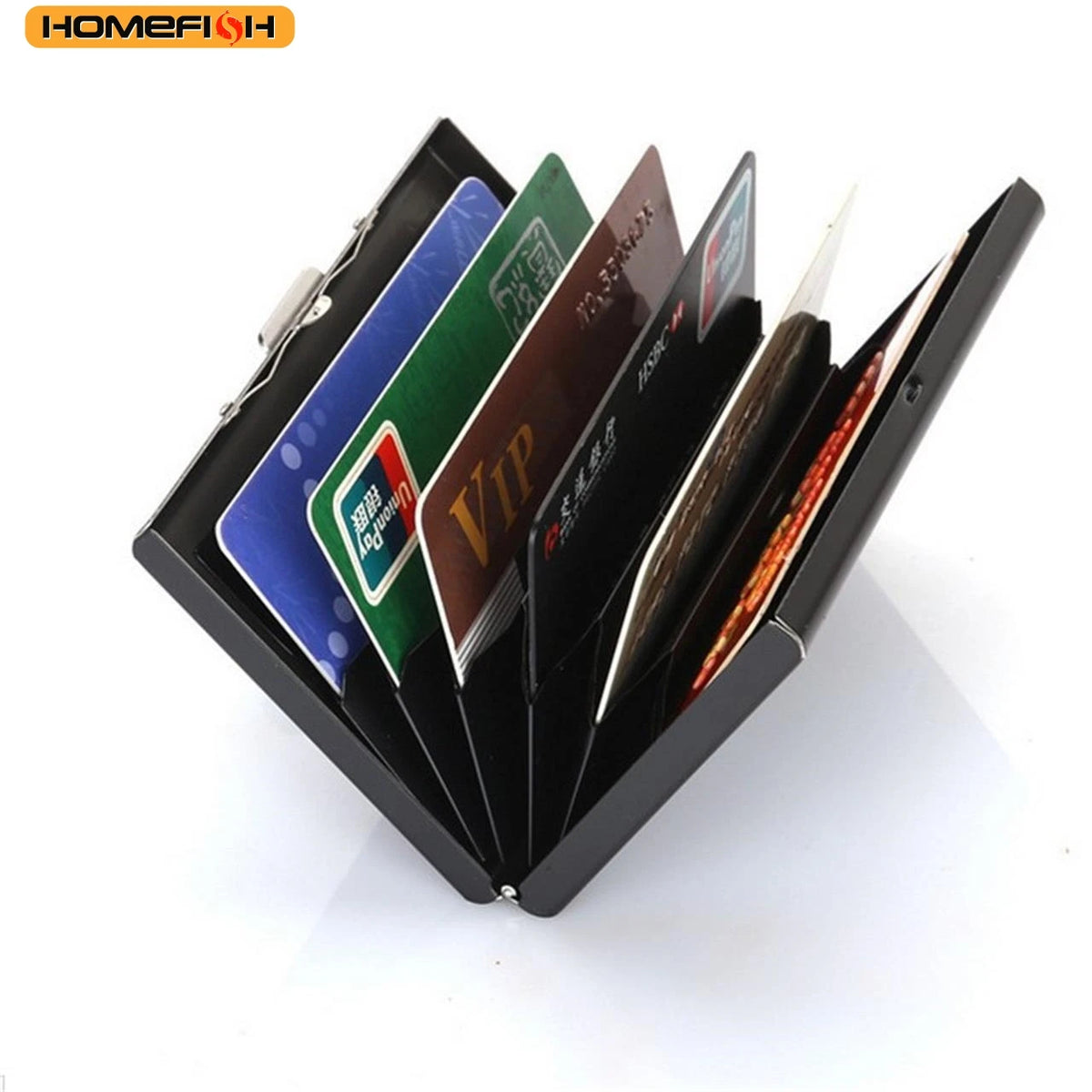 HOMEFISH RFID Blocking Business Card Holder Stainless Steel - Slim Metal ID Card Case with 6 Slots