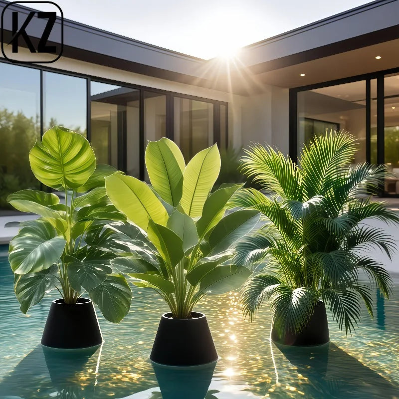Kunstpflanzen Set 3-teilig – Bananenbaum & Monstera Palme, Bodendeko für Innen & Außen