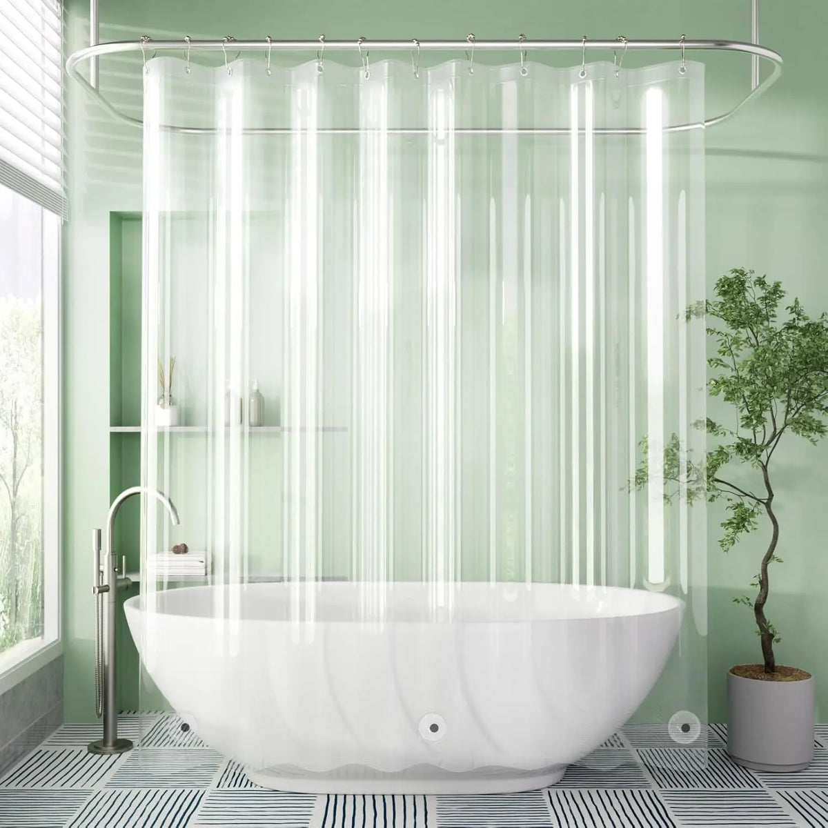 Transparenter PEVA-Duschvorhang – wasserdicht mit magnetischen Gewichten, schmutzabweisend und 12 rostfreien Ösen