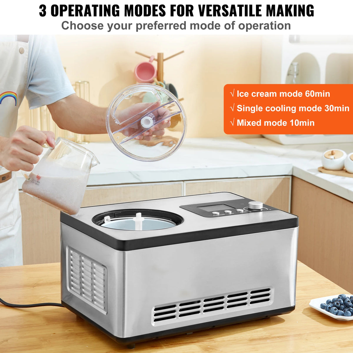 SucceBuy Eismaschine mit Kompressor 2 Quart – Kein Vorgefrieren, Eiscreme & Sorbet