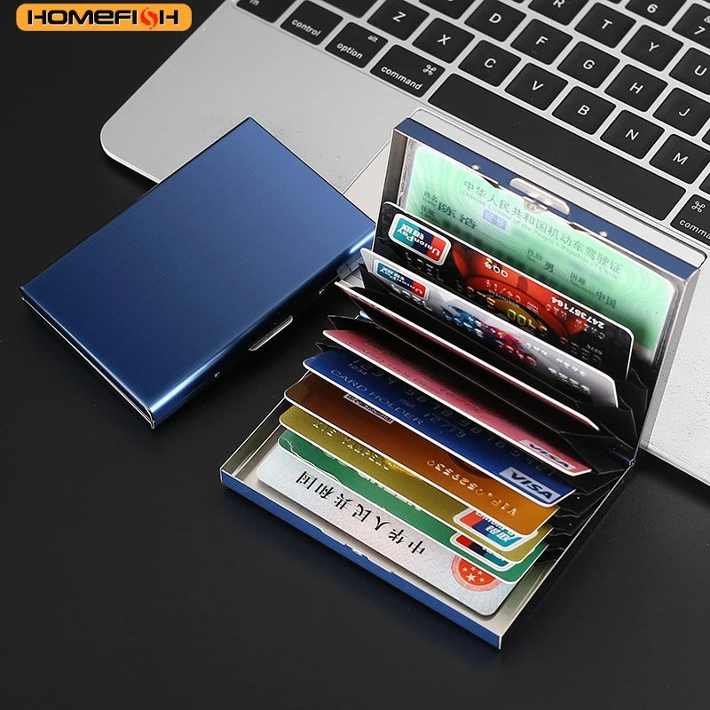 HOMEFISH RFID Blocking Business Card Holder Stainless Steel - Slim Metal ID Card Case with 6 Slots