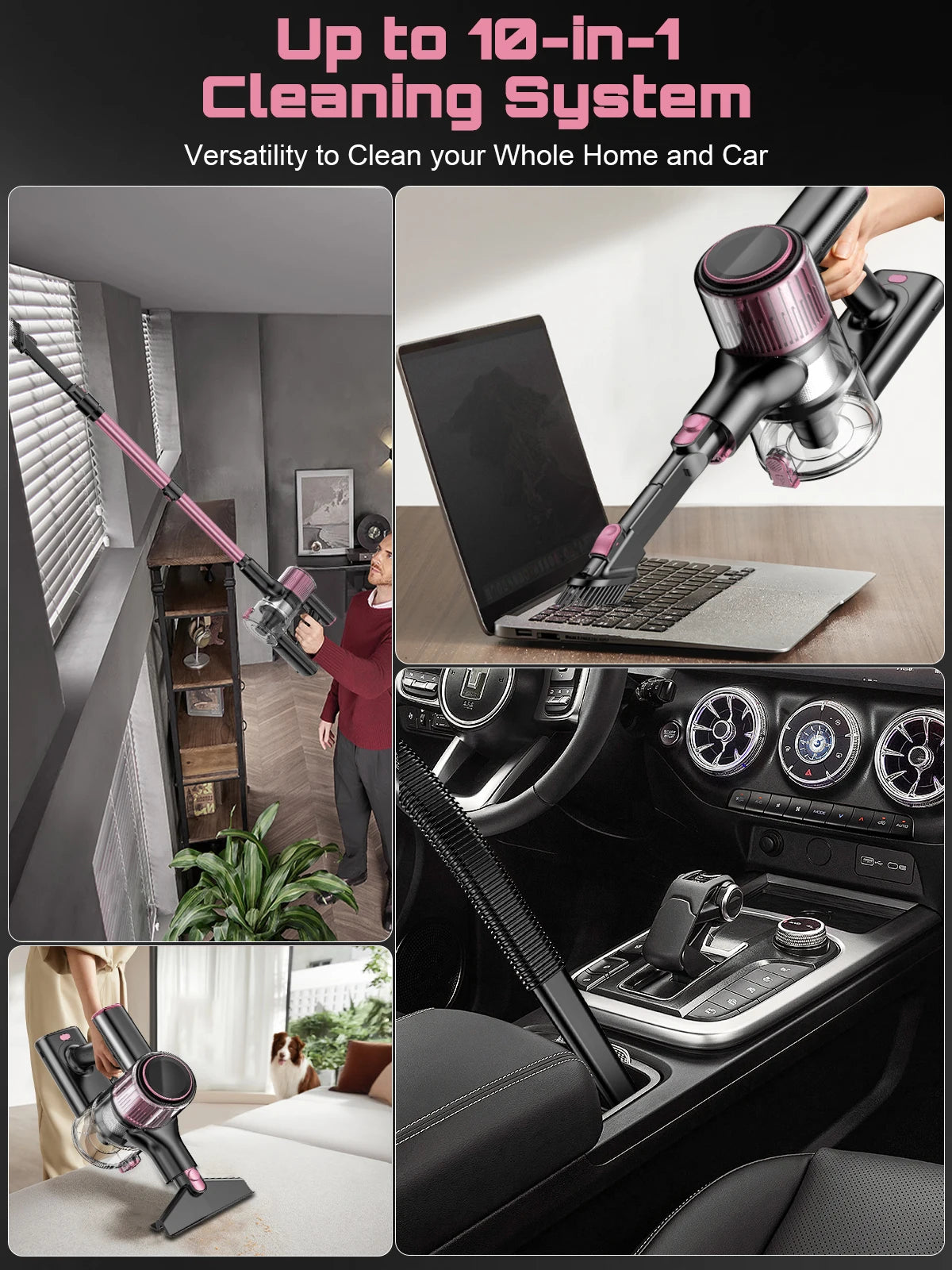 SuXiangVac 10-in-1 Cordless Stick Vacuum Cleaner – 55KPA, HEPA Filter, Anti-Tangle Brush
