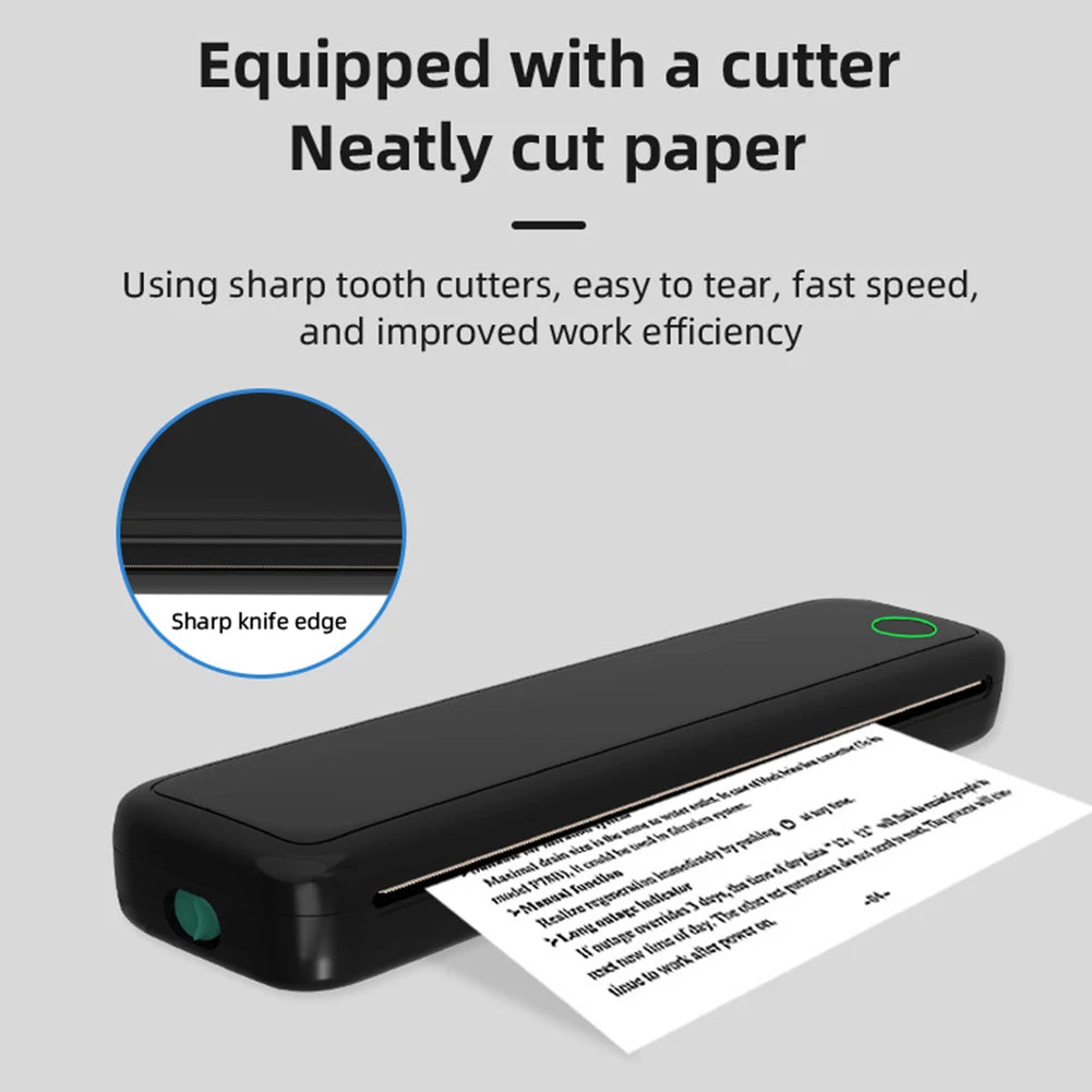 Tragbarer A4 Thermodrucker ohne Tinte – Bluetooth, USB-C, 2600mAh | Weiß & Schwarz + Thermopapier