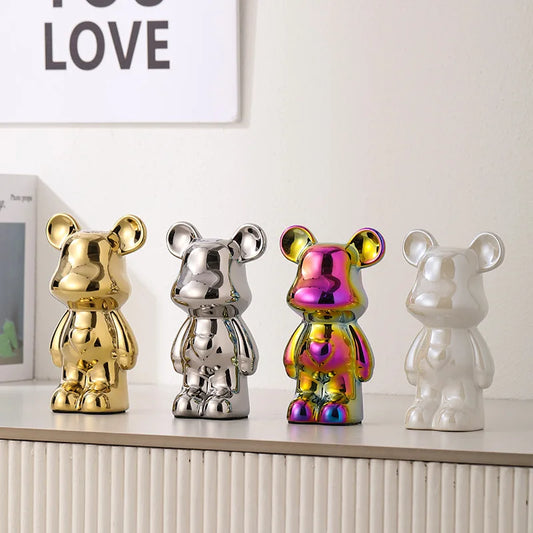 Europäische Galvanik Keramik Bär Puppe Tier Ornamente Home Desktop Dekoration Wohnzimmer Dekoration dekorative Figuren