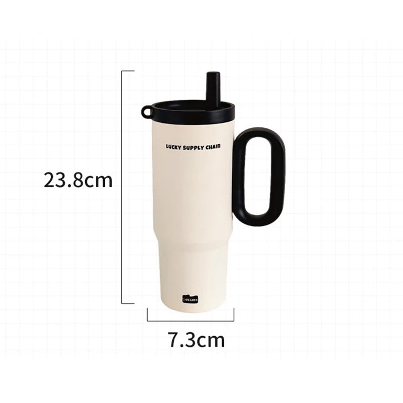 Edelstahl Thermobecher 720ml – Mit Strohhalm & Griff, Vakuumisoliert für Kaffee & Reisen