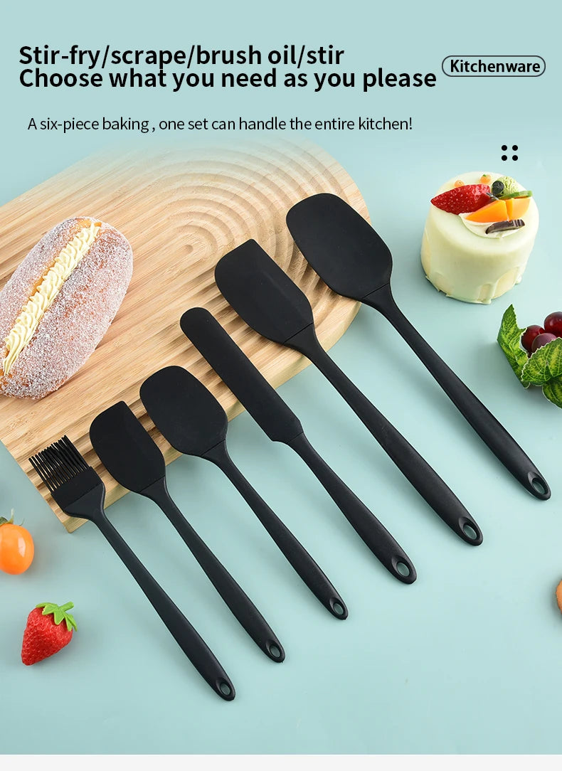 Silikon-Küchenutensilien Set 6-teilig – Spatel, Cremespatel & Ölpinsel