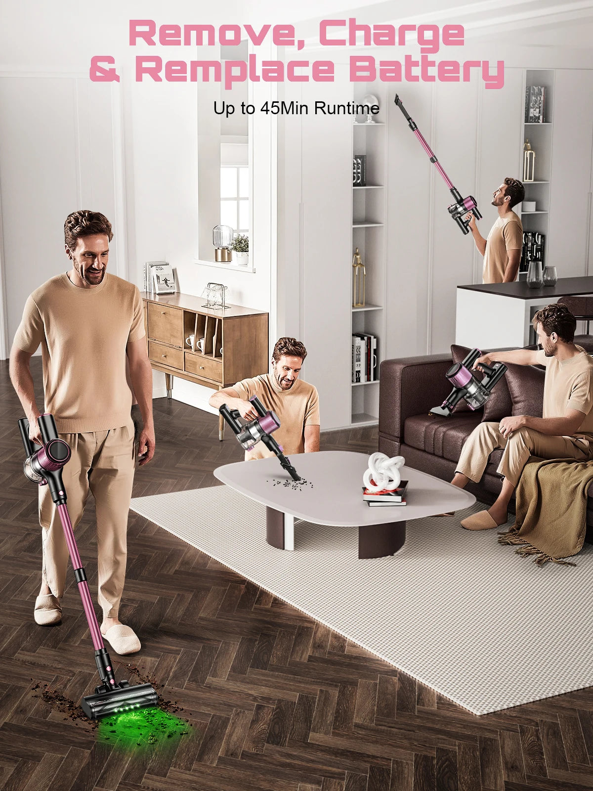 SuXiangVac 10-in-1 Cordless Stick Vacuum Cleaner – 55KPA, HEPA Filter, Anti-Tangle Brush