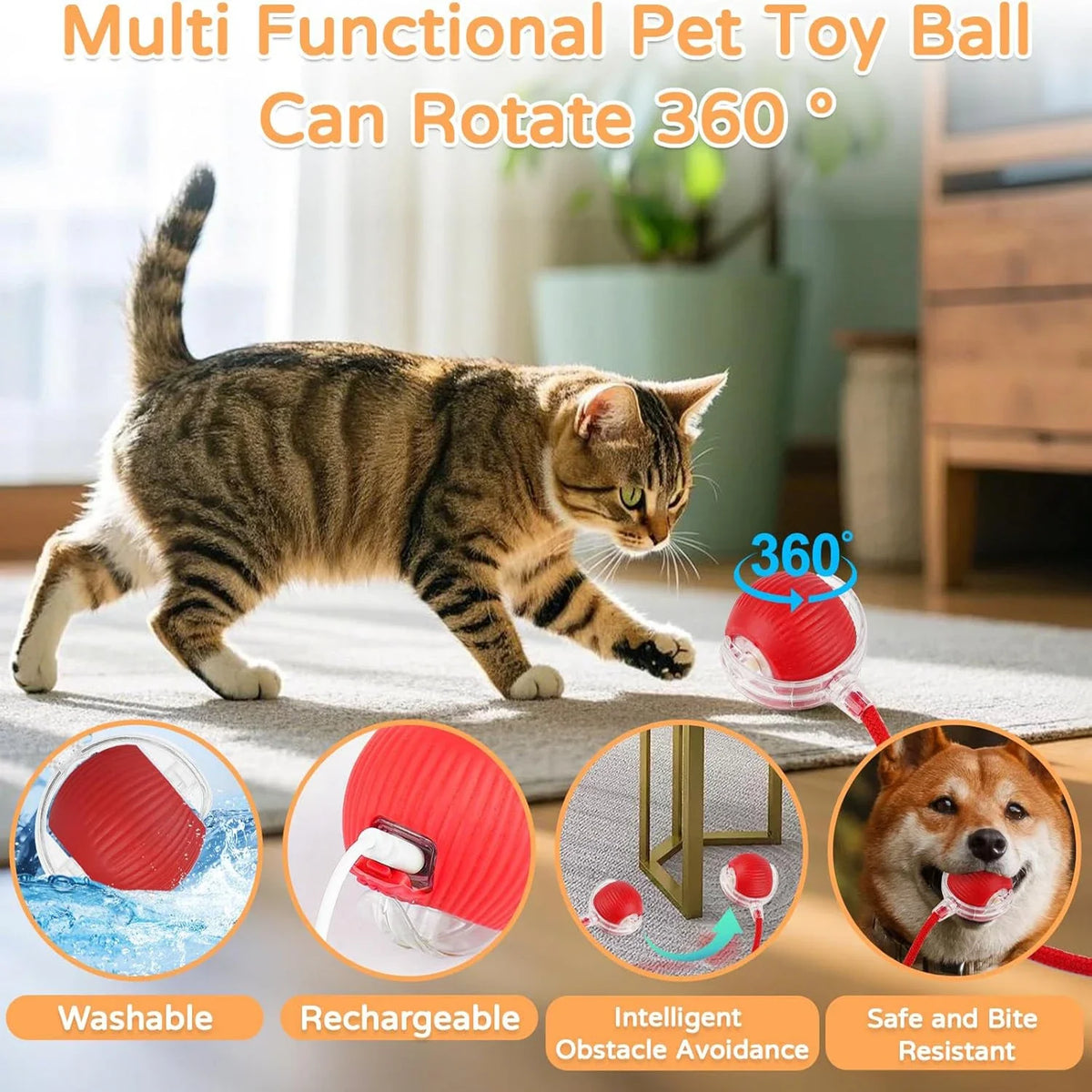 Interactive Rolling Ball for Cats & Dogs – Automatic, Rechargeable, Smart | 23 Variants