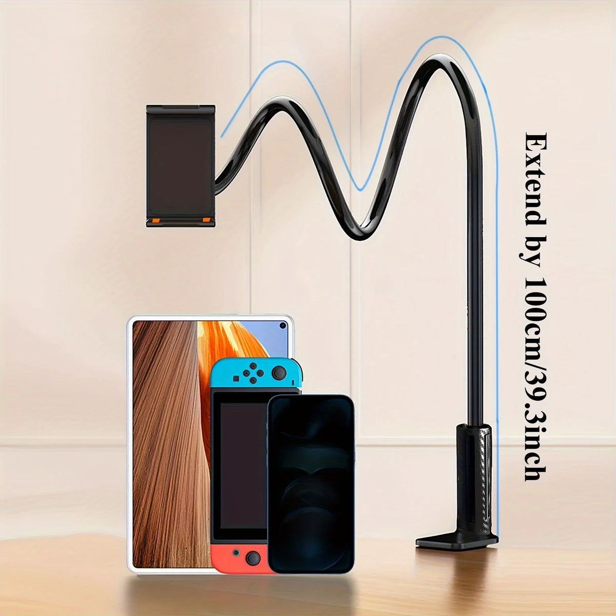 Tablet & Phone Holder with Long Arm – 360° Rotatable, for Bed, Desk & Headboard