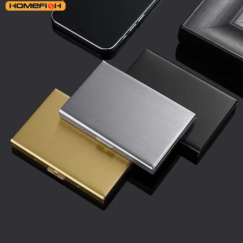 HOMEFISH RFID Blocking Business Card Holder Stainless Steel - Slim Metal ID Card Case with 6 Slots